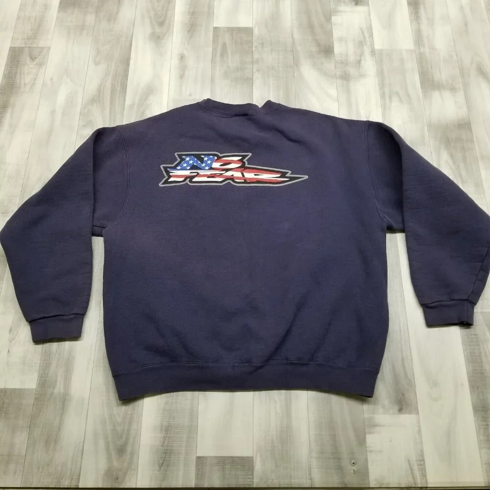 ✅VTG No Fear Navy Crewneck Sweatshirt Graphic Print Front/Back Adult Men's LARGE - Picture 9 of 11
